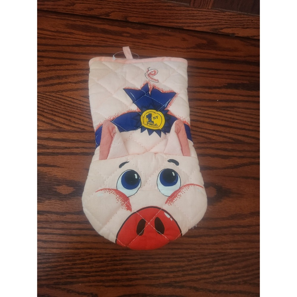 Vintage 1986 Zak Designs 1st Prize Pink Pig Oven Mitt Pot Holder Quilted BRANDED
